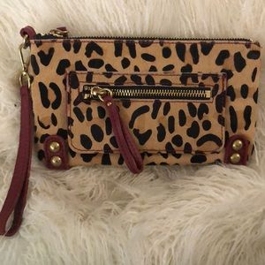 Linea Pelle Cheetah Faux Fur Print Clutch/Wristlet